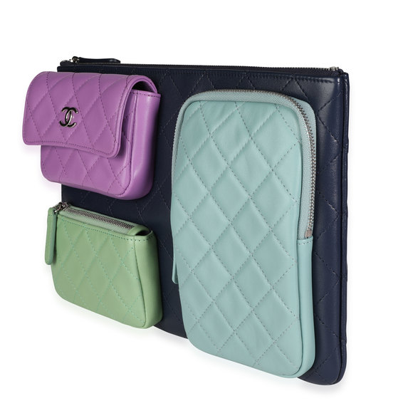 CHANEL Rare Multicolor Quilted Lambskin Pocket O-Case - Picture 3 of 7